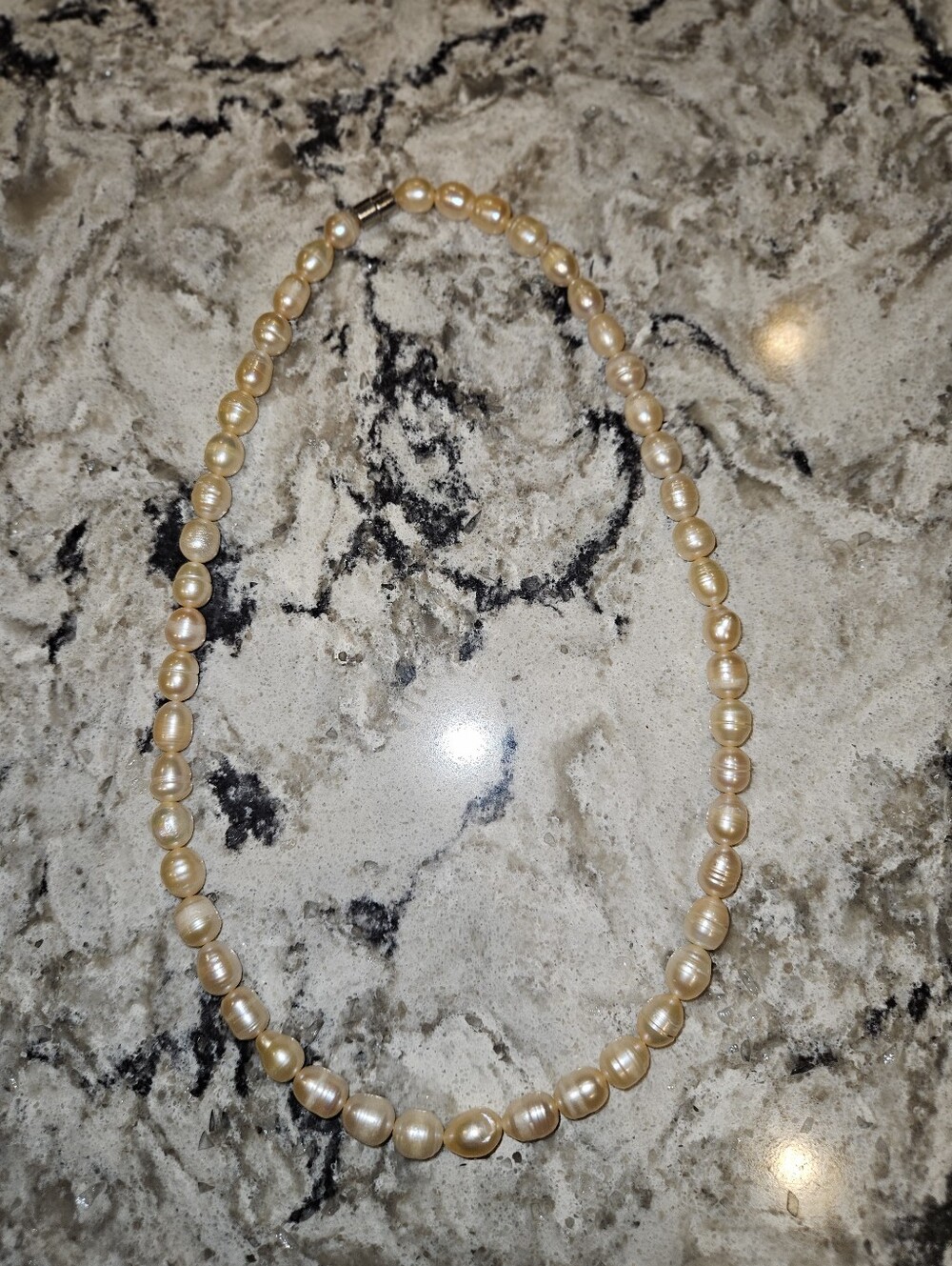 Vintage Cultured Freshwater Pearl Necklace Champagne Ringed Circle Pearls 16"